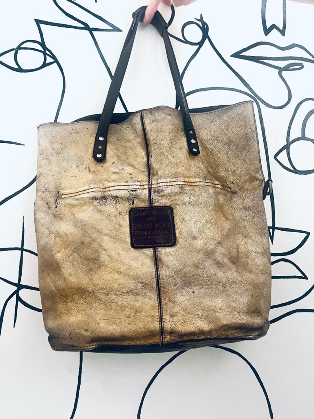 Campomaggi Metallic Gold Leather Tote, Handcrafted in Italy